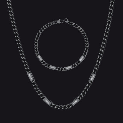5/7mm Engraved Name Cuban Chain & Bracelet Gift Set for