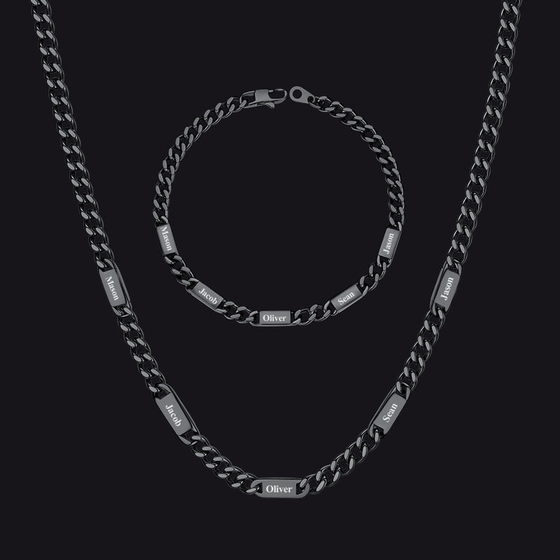 5/7mm Engraved Name Cuban Chain & Bracelet Gift Set for