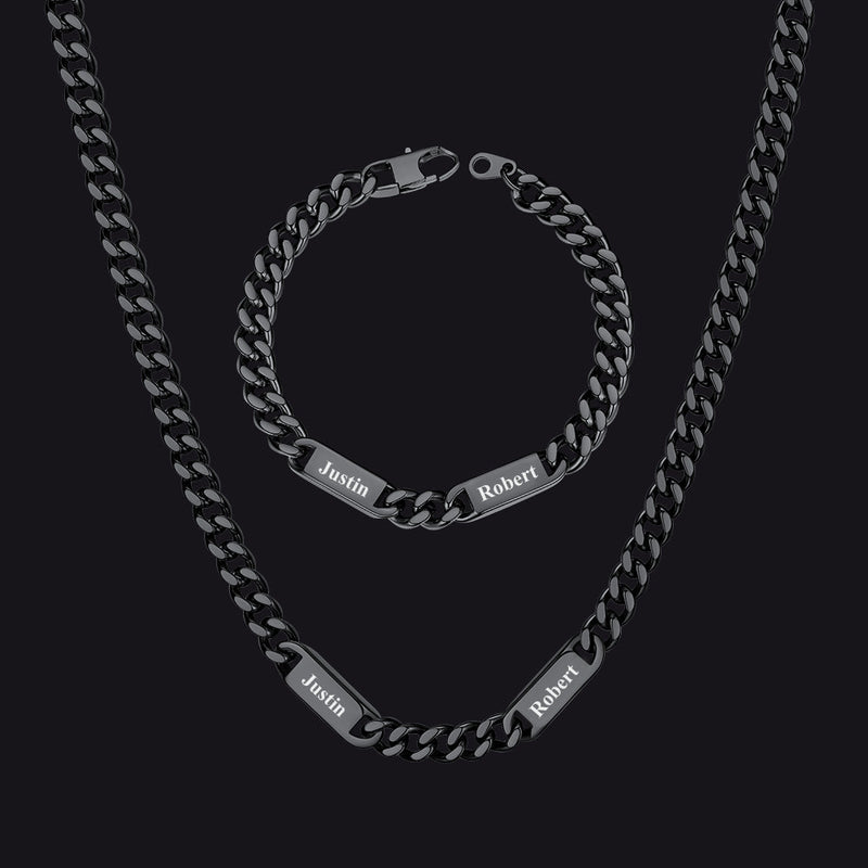 5/7mm Engraved Name Cuban Chain & Bracelet Gift Set for