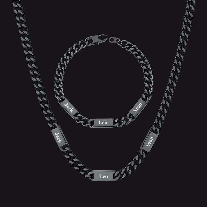 5/7mm Engraved Name Cuban Chain & Bracelet Gift Set for
