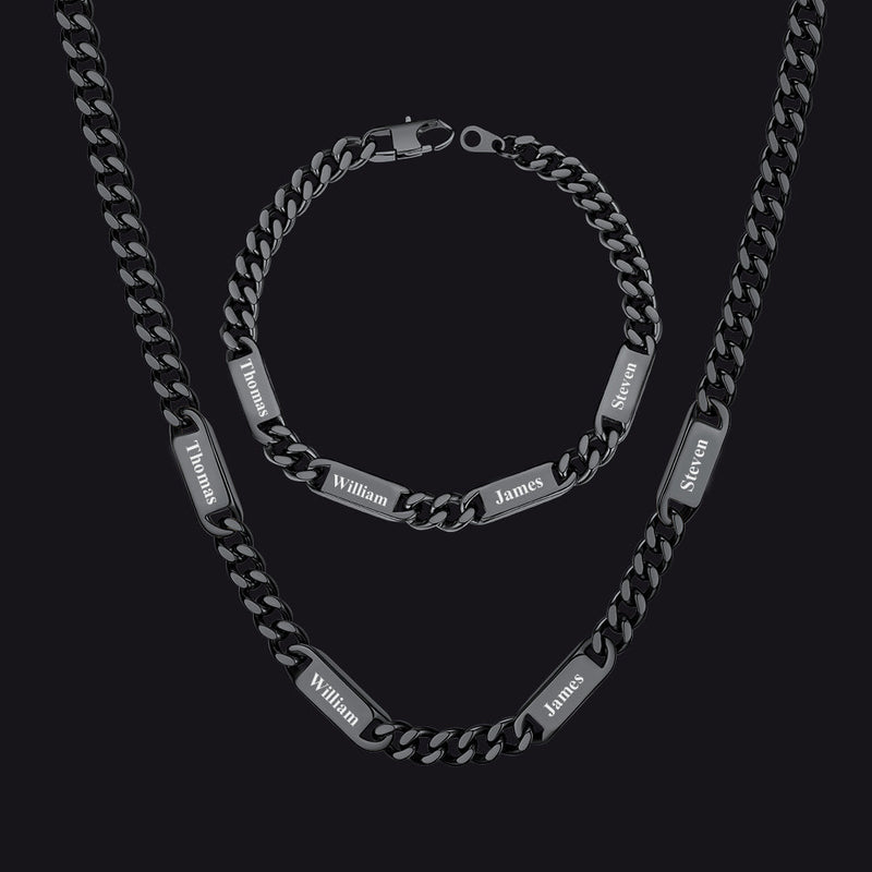 5/7mm Engraved Name Cuban Chain & Bracelet Gift Set for