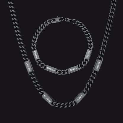 5/7mm Engraved Name Cuban Chain & Bracelet Gift Set for