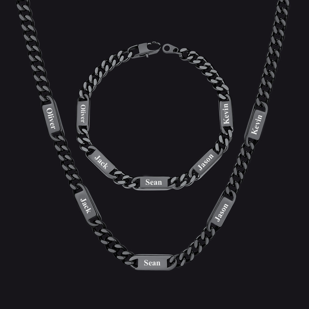 5/7mm Engraved Name Cuban Chain & Bracelet Gift Set for