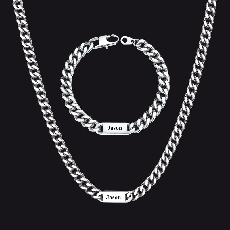 5/7mm Engraved Name Cuban Chain & Bracelet Gift Set for