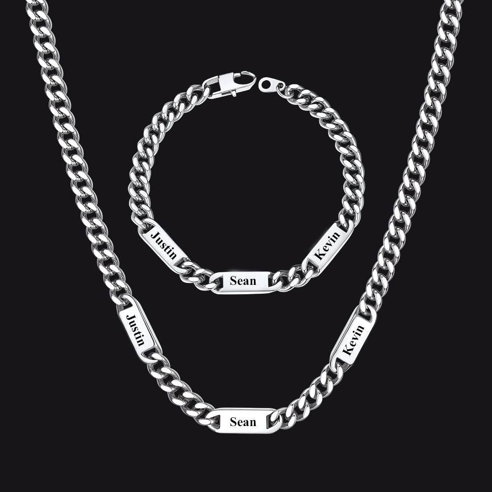 5/7mm Engraved Name Cuban Chain & Bracelet Gift Set for