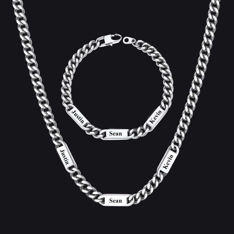 5/7mm Engraved Name Cuban Chain & Bracelet Gift Set for