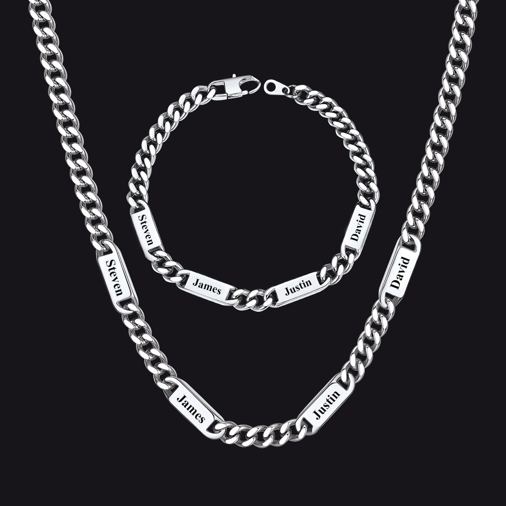 5/7mm Engraved Name Cuban Chain & Bracelet Gift Set for