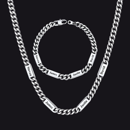 5/7mm Engraved Name Cuban Chain & Bracelet Gift Set for