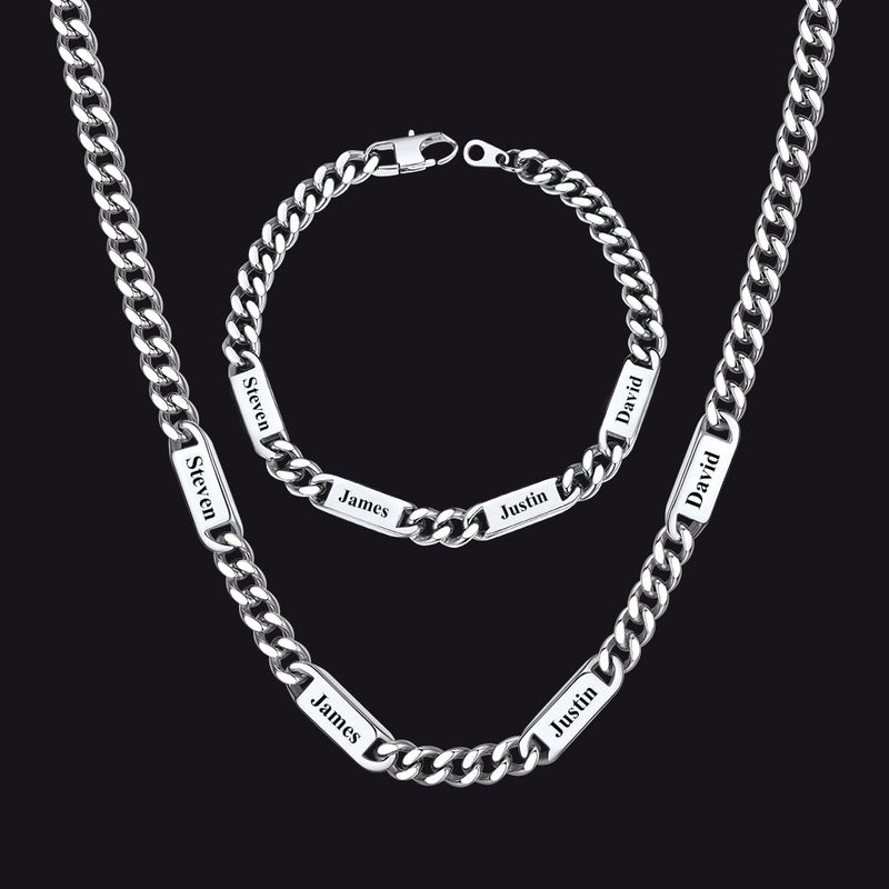5/7mm Engraved Name Cuban Chain & Bracelet Gift Set for