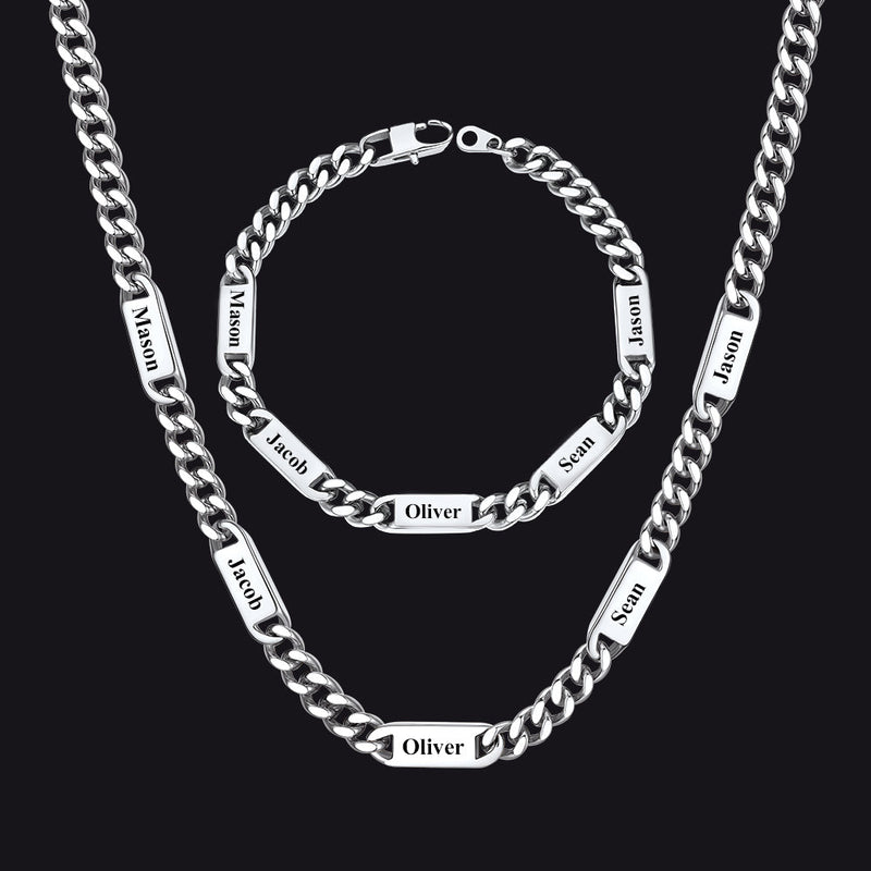 5/7mm Engraved Name Cuban Chain & Bracelet Gift Set for