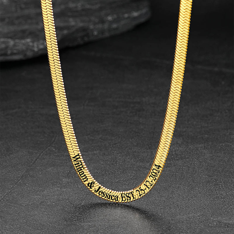 Customized Engraved Herringbone Snake Chain Choker Necklace for