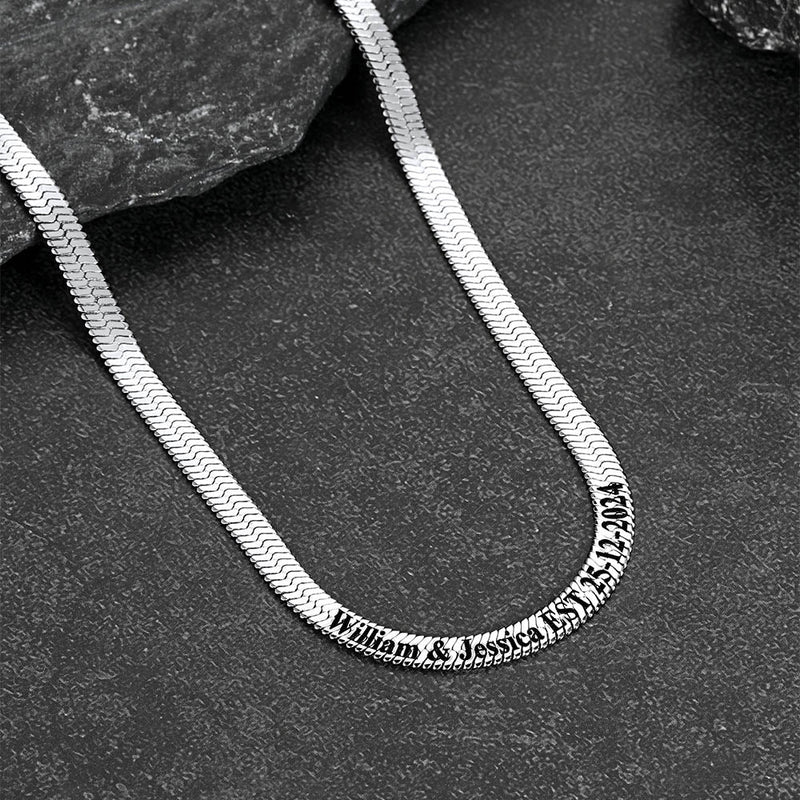 Customized Engraved Herringbone Snake Chain Choker Necklace for