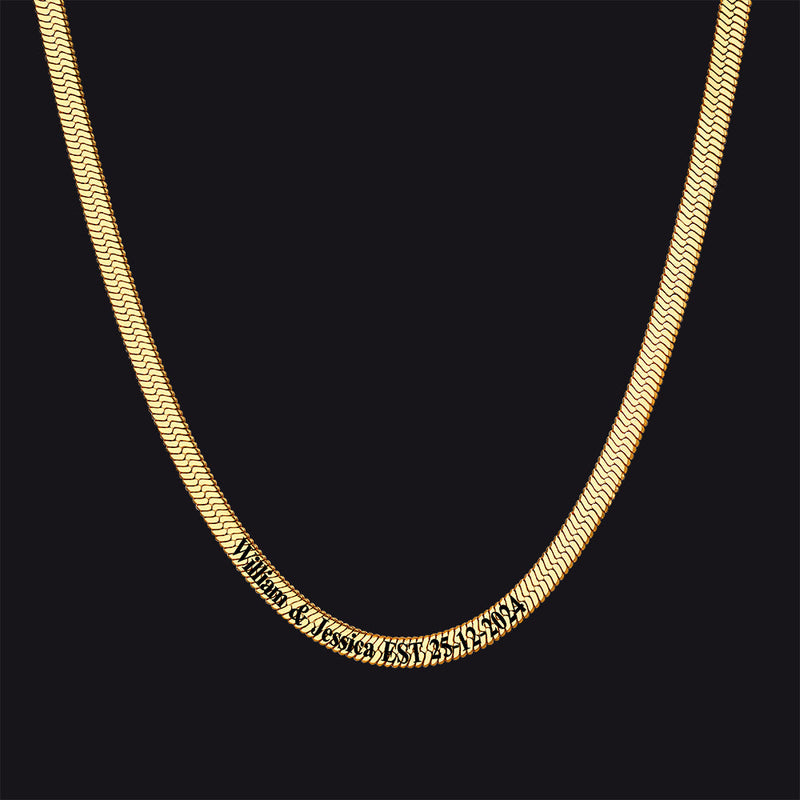 Customized Engraved Herringbone Snake Chain Choker Necklace for