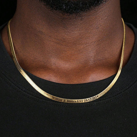 Customized Engraved Herringbone Snake Chain Choker Necklace for