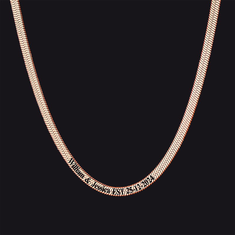 Customized Engraved Herringbone Snake Chain Choker Necklace for