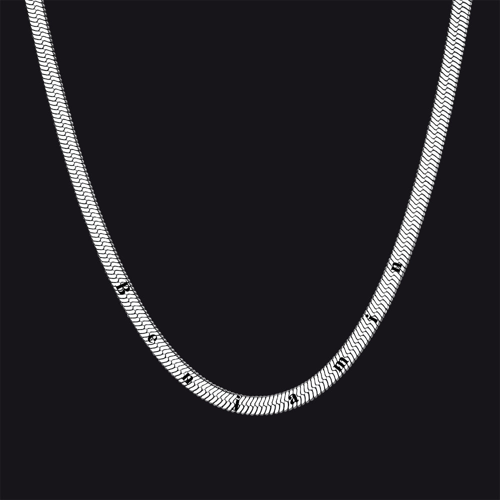 Customized Engraved Herringbone Snake Chain Choker Necklace for