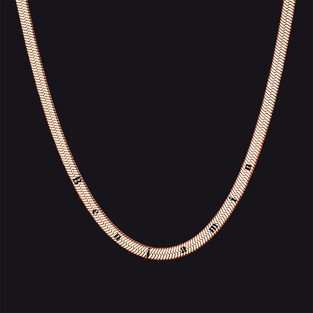 Customized Engraved Herringbone Snake Chain Choker Necklace for