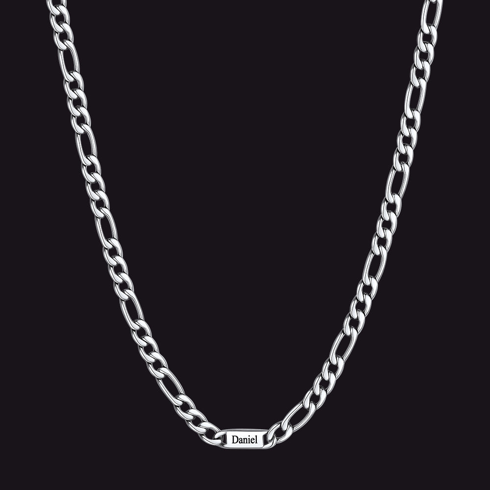 Customized Figaro Chain Engraved Name Necklace for Husband Gift
