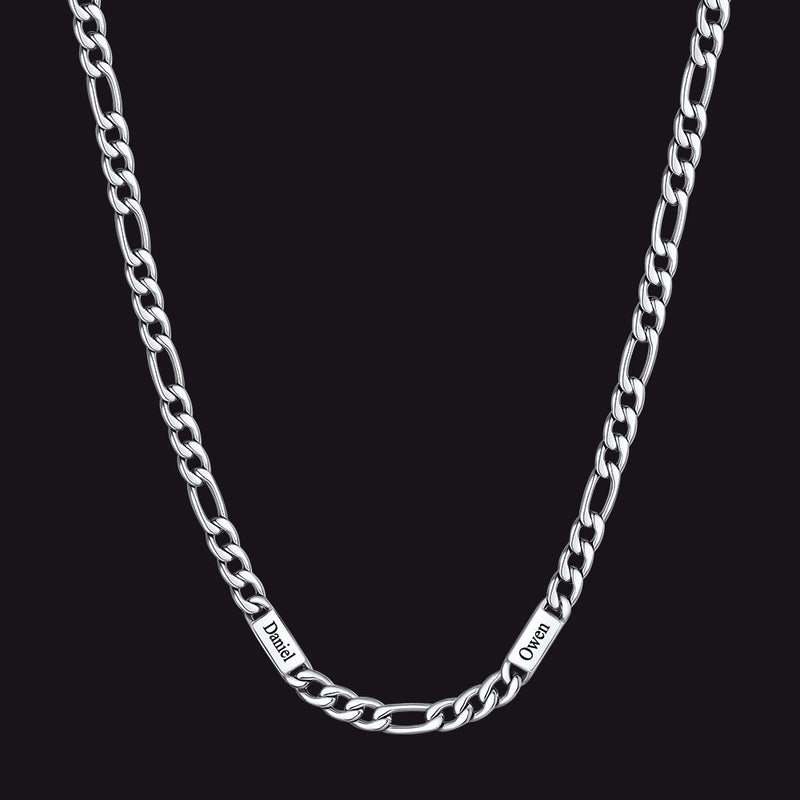 Customized Figaro Chain Engraved Name Necklace for Husband Gift