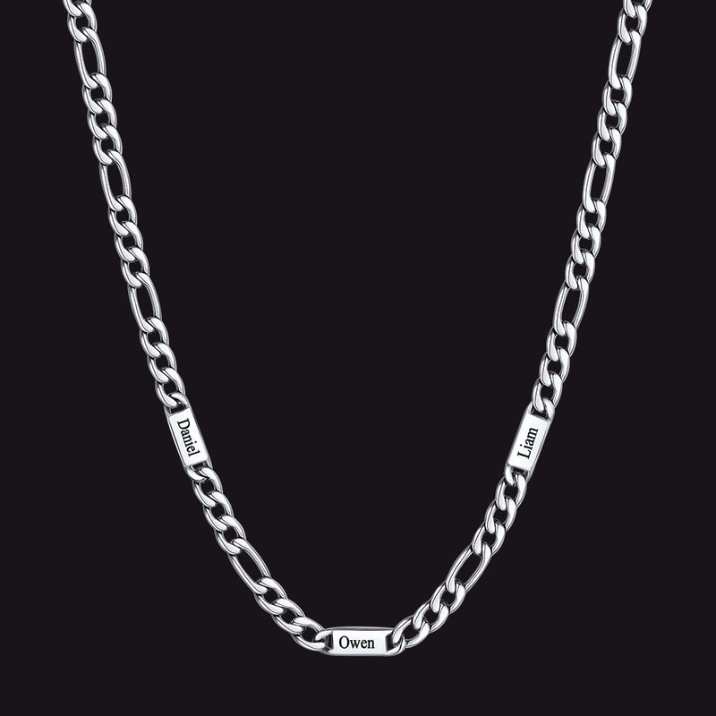 Customized Figaro Chain Engraved Name Necklace for Husband Gift