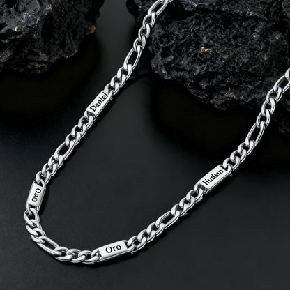 Customized Figaro Chain Engraved Name Necklace for Husband Gift