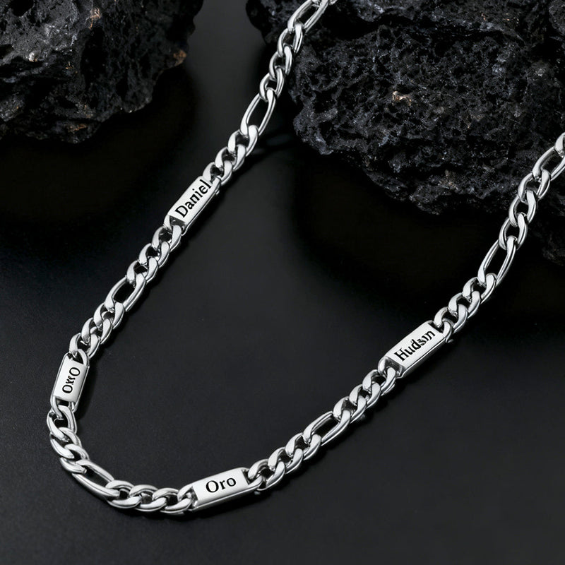Customized Figaro Chain Engraved Name Necklace for Husband Gift
