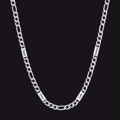 Customized Figaro Chain Engraved Name Necklace for Husband Gift