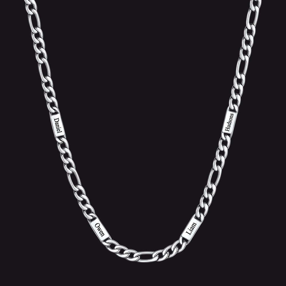 Customized Figaro Chain Engraved Name Necklace for Husband Gift