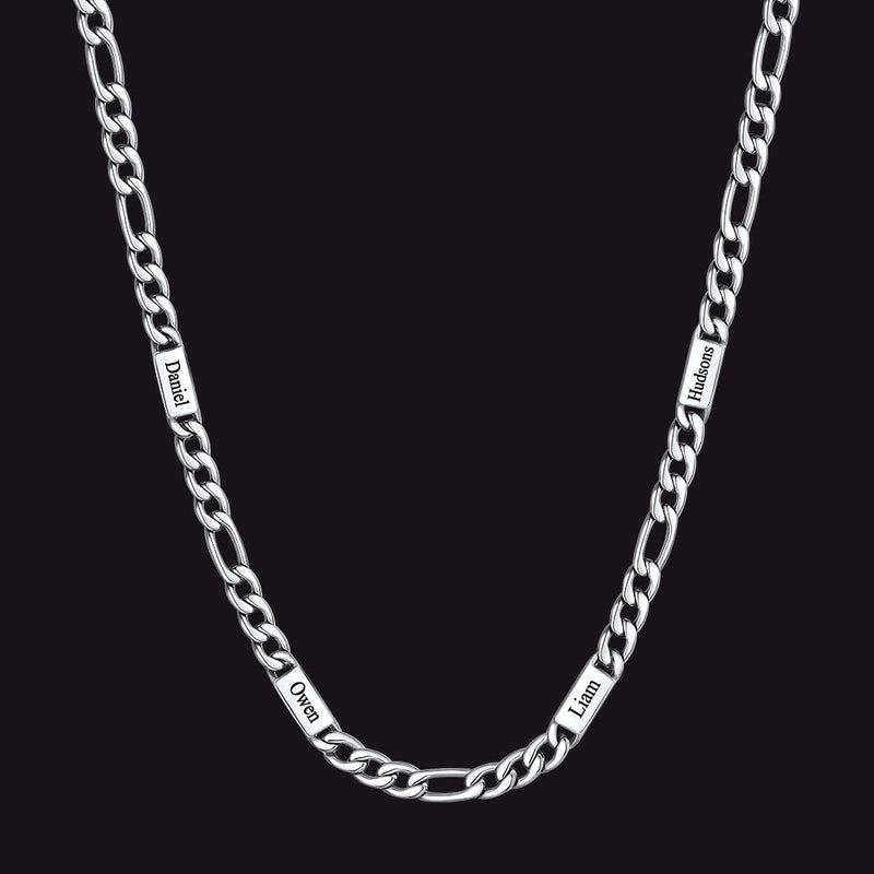 Customized Figaro Chain Engraved Name Necklace for Husband Gift