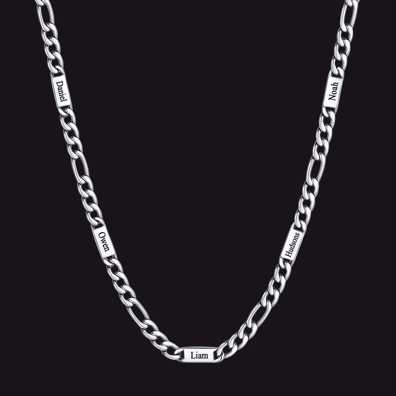 Customized Figaro Chain Engraved Name Necklace for Husband Gift
