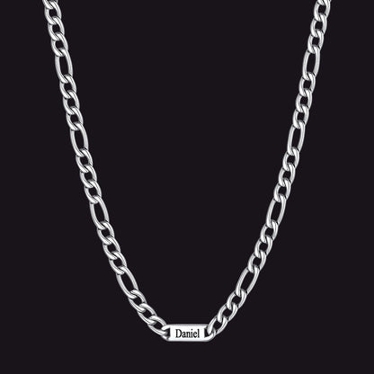 Customized Figaro Chain Engraved Name Necklace for Husband Gift