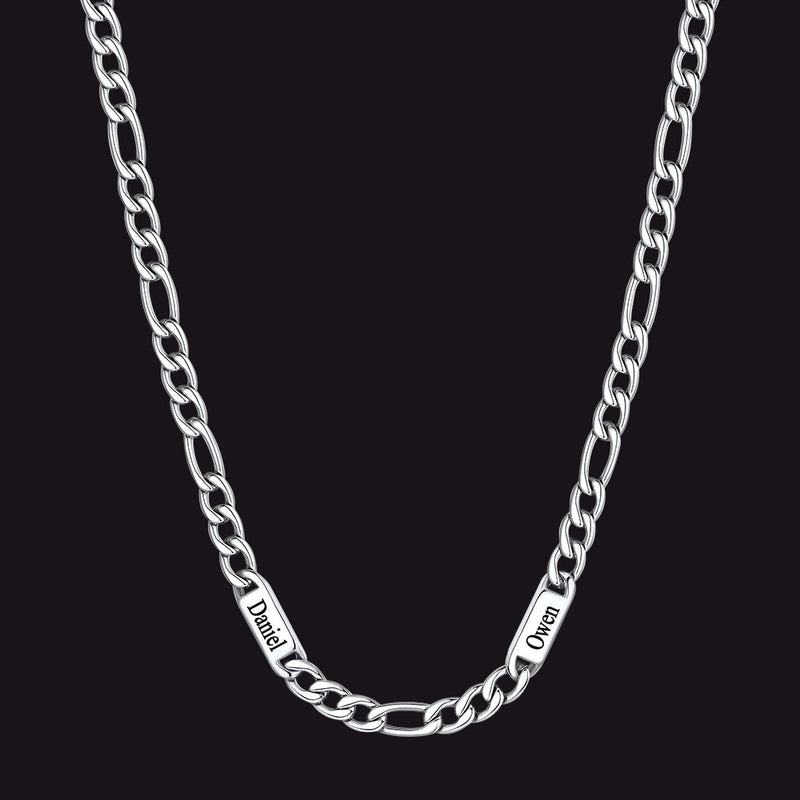 Customized Figaro Chain Engraved Name Necklace for Husband Gift