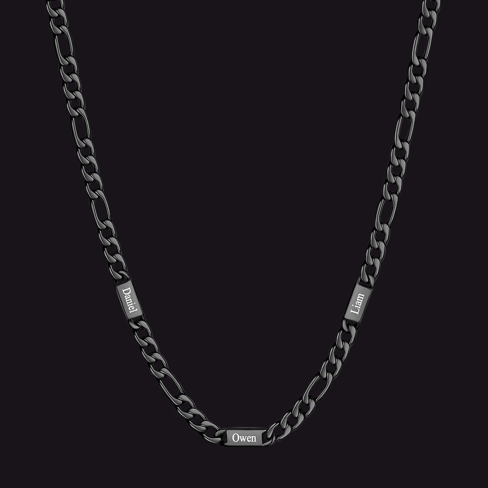 Customized Figaro Chain Engraved Name Necklace for Husband Gift
