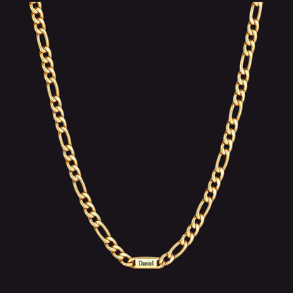 Customized Figaro Chain Engraved Name Necklace for Husband Gift