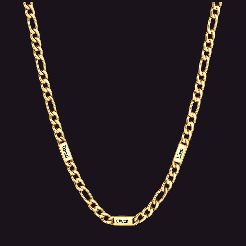 Customized Figaro Chain Engraved Name Necklace for Husband Gift