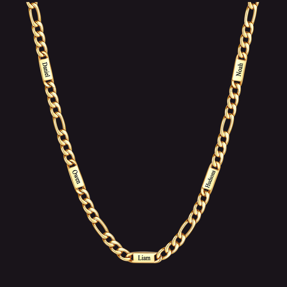 Customized Figaro Chain Engraved Name Necklace for Husband Gift