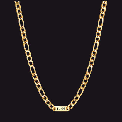 Customized Figaro Chain Engraved Name Necklace for Husband Gift