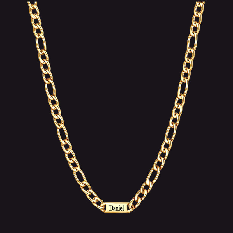 Customized Figaro Chain Engraved Name Necklace for Husband Gift