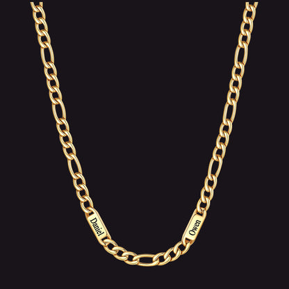 Customized Figaro Chain Engraved Name Necklace for Husband Gift