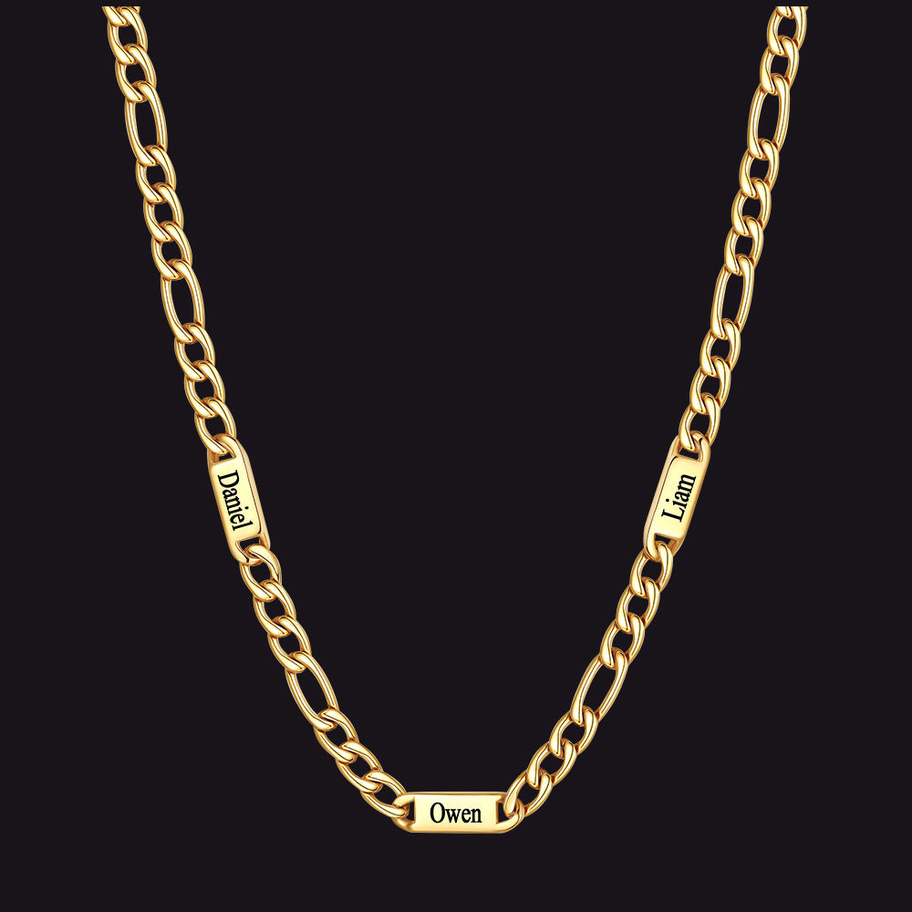 Customized Figaro Chain Engraved Name Necklace for Husband Gift