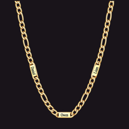 Customized Figaro Chain Engraved Name Necklace for Husband Gift