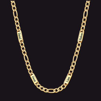 Customized Figaro Chain Engraved Name Necklace for Husband Gift