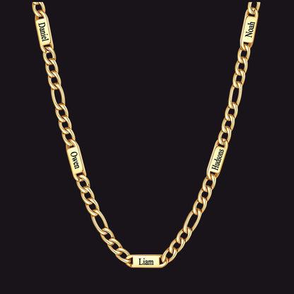 Customized Figaro Chain Engraved Name Necklace for Husband Gift