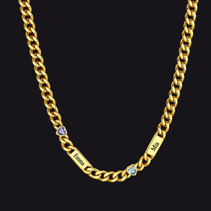 Personalized Name Cuban Chain Necklace With Heart Birthstone for Mom
