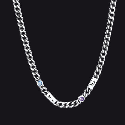 Customized Engraved Name Birthstone Cuban Chain Necklace for
