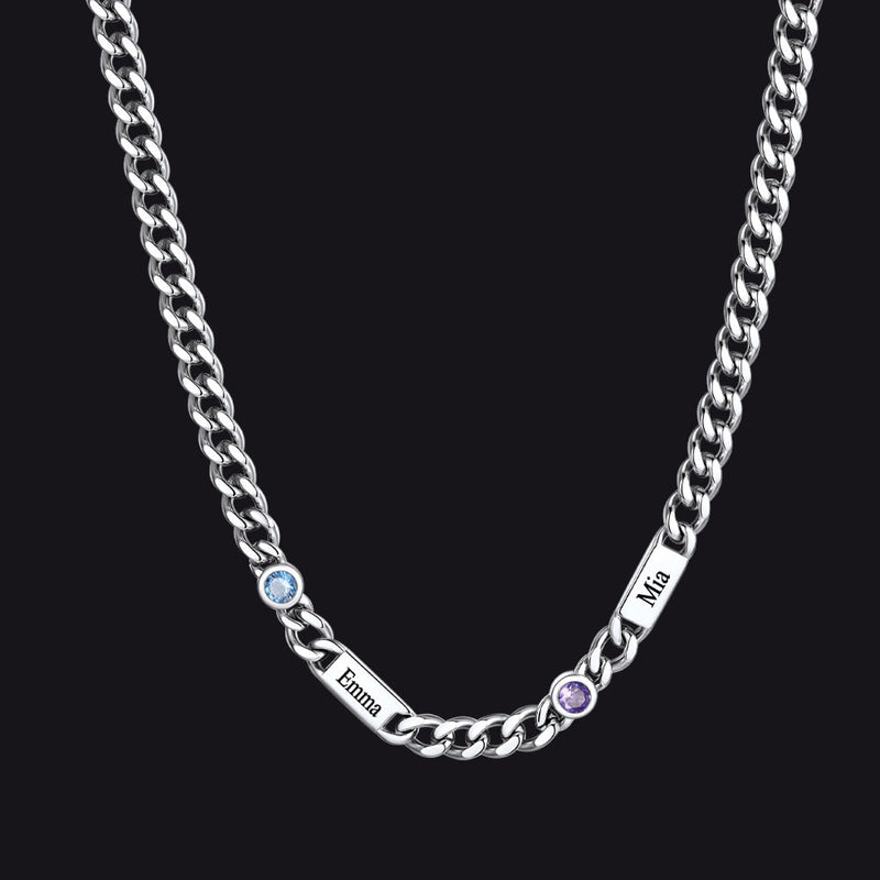 Customized Engraved Name Birthstone Cuban Chain Necklace for