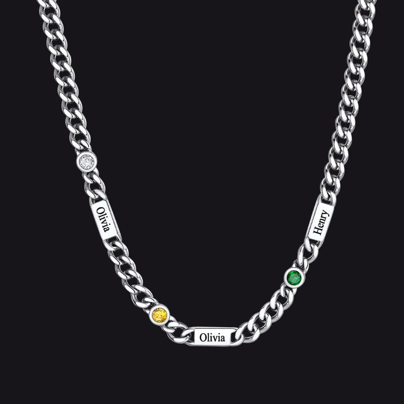 Customized Engraved Name Birthstone Cuban Chain Necklace for