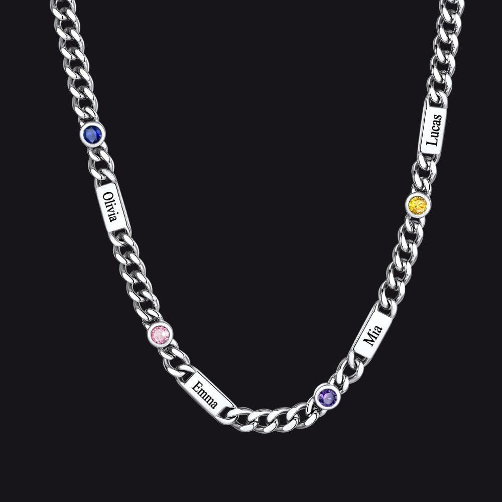 Customized Engraved Name Birthstone Cuban Chain Necklace for