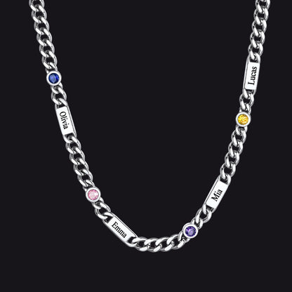 Customized Engraved Name Birthstone Cuban Chain Necklace for