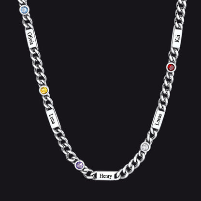 Customized Engraved Name Birthstone Cuban Chain Necklace for